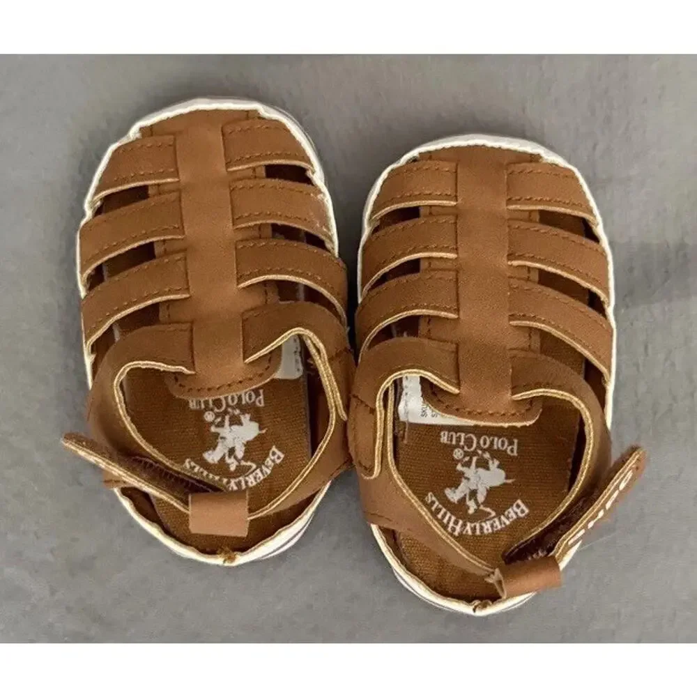 Beverly Hills Polo Club Baby Infant Toddler Boys Brown Sandals, Hook & Loop sz 3
